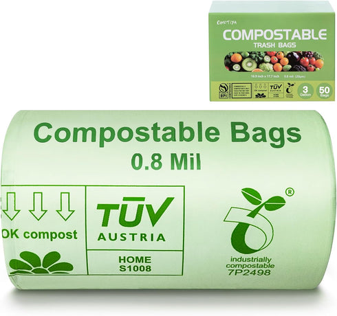 OMOTIYA Compostable Trash Bags, Small Compost Bags 3 Gallon, Extra Thick 0.8 Mils,