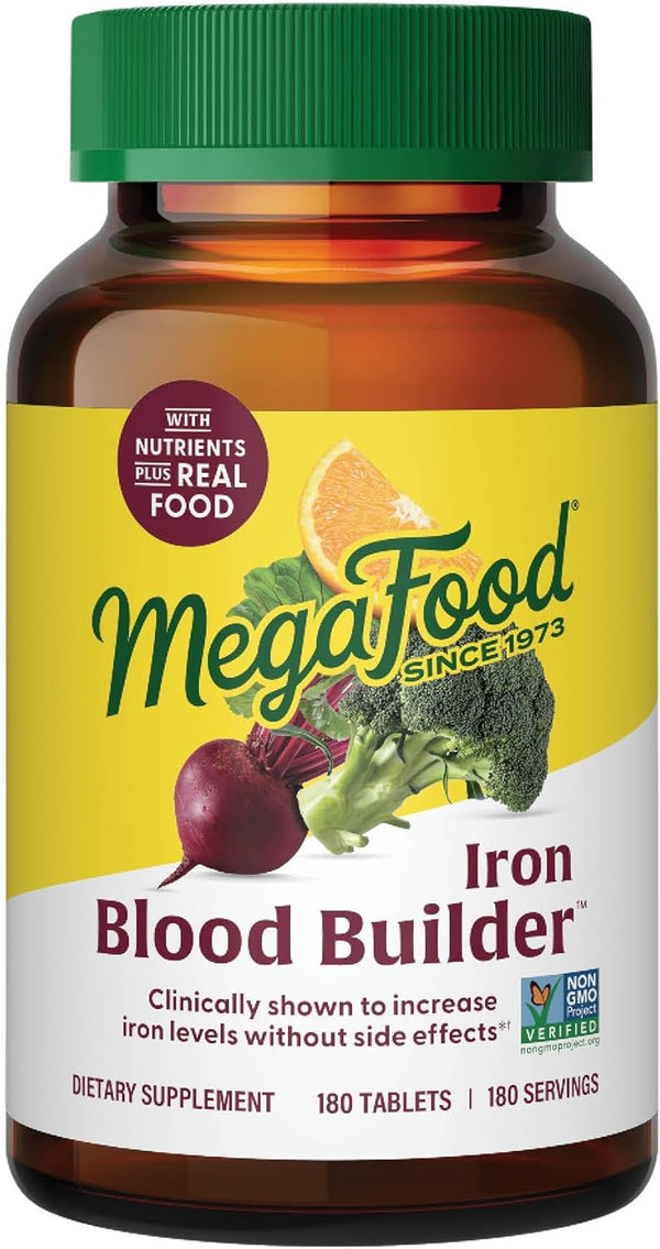 MegaFood Blood Builder - Iron Supplement for Women with Vitamin C, B12, Folic Acid - Vegan, 180 Tabs