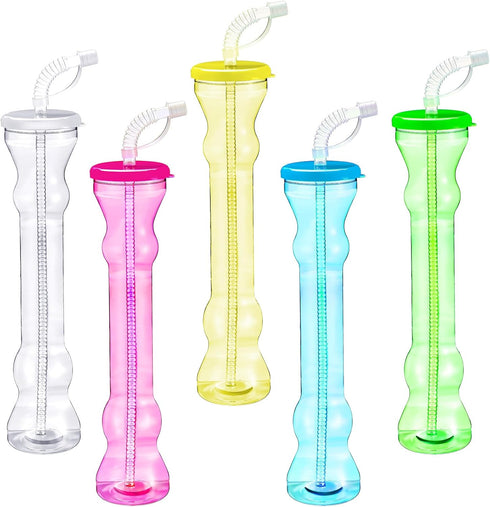 Jingmore 15 Pcs 17 oz Dumbbell Shaped Cups Straw Water Bottle with Straws