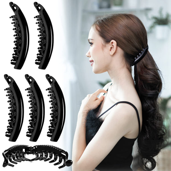 RC ROCHE ORNAMENT 6 Pcs Banana Hair Clip – Thick Hair Clincher Combs for Women, Medium Black