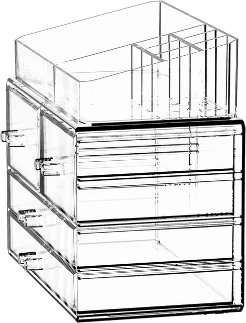 ZHIAI Clear Stackable Storage Drawers, 1 Top 4 Drawers, Bathroom Counter Organizer for Home, Kitchen Cabinets