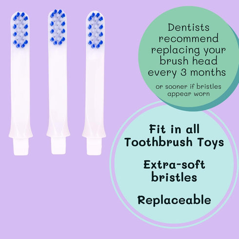 Toothbrush Toys Replacement Heads for Kids, Ultra Soft Bristles, Pack of 3, Compatible with Toy Handles