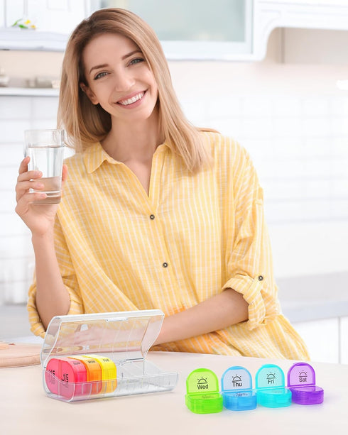 Weekly Pill Organizer 2 Times a Day, ZIKEE AM PM Pill Box with 7 Detachable Cases, BPA-Free