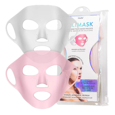 Lindo Silimask Reusable Anti-Wrinkle Silicone Face Mask Holder for Sheet Masks, 2 Pack with Travel Pouch Included