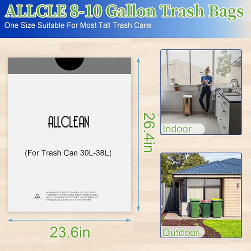 Ultra Strong Trash Bags, 8-10 Gallon Medium Kitchen Drawstring, 30 Counts, Food Storage Plastic Garbage Bags for