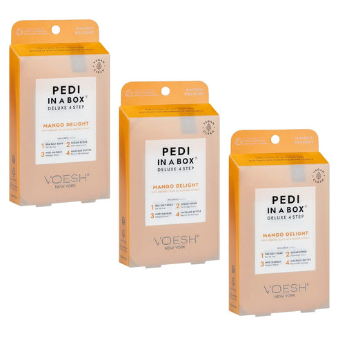 VOESH Pedi in a Box 4 Step Mango Delight - 3 Pack, DIY Pedicure Set, Foot Treatment, Spa Supplies, Foot Care