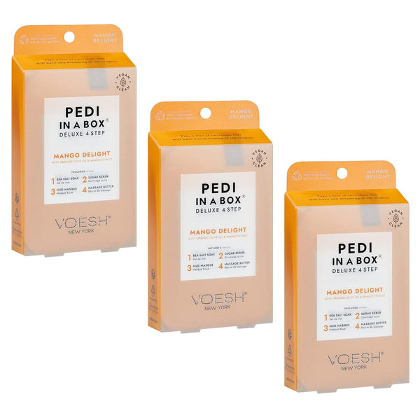 VOESH Pedi in a Box 4 Step Mango Delight - 3 Pack, DIY Pedicure Set, Foot Treatment, Spa Supplies, Foot Care