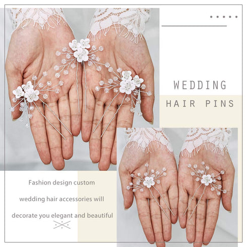 Yean Silver Bride Wedding Hair Pins with Flower and Rhinestone Hair Accessories for Women (Pack of 5)