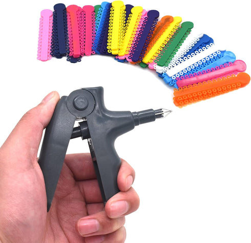 Angzhili Dental Orthodontic Ligature Ties, Multi-color 1040pcs, Gray Ligature Gun, Braces Rubber Band Tool