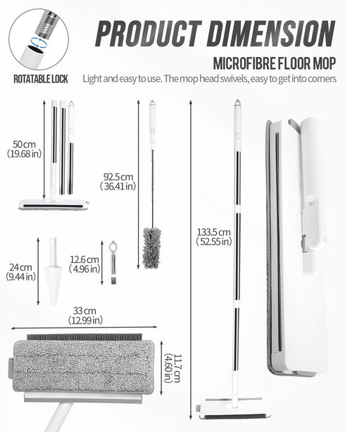 Microfiber Mops for Floor Cleaning, 3 Reusable Chenille Pads, Multifunctional Flat Mop for Hardwood and Laminate