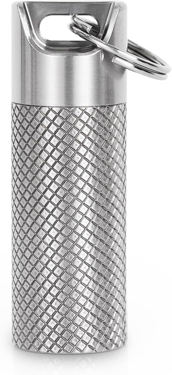 100% Waterproof Titanium Pill Box Keychain - TSA Approved, Ultra Light and Compact with Extra Sealing Ring