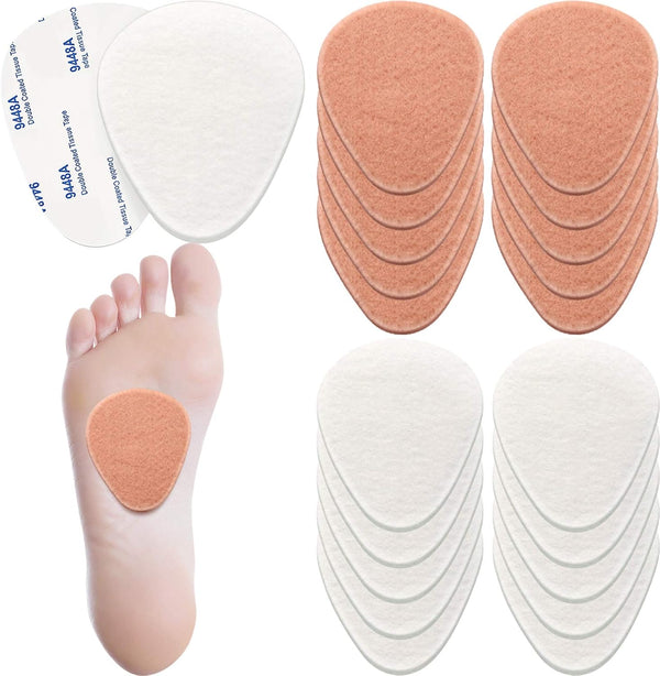 20 Pieces Metatarsal Felt Pads Foot Insert Pads for Ball of Foot Pain Relief, Adhesive Foam Foot Pad (White, Nude Color)