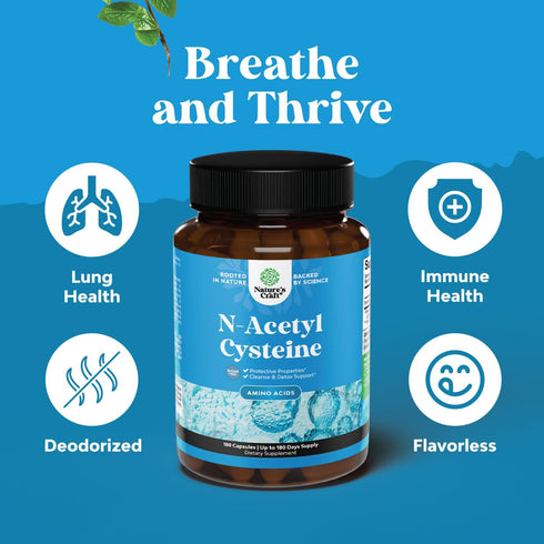 NAC Supplement N-Acetyl Cysteine 600mg - 180 Capsules, Vegan High Absorption for Liver Detox, Lung Health & Immunity