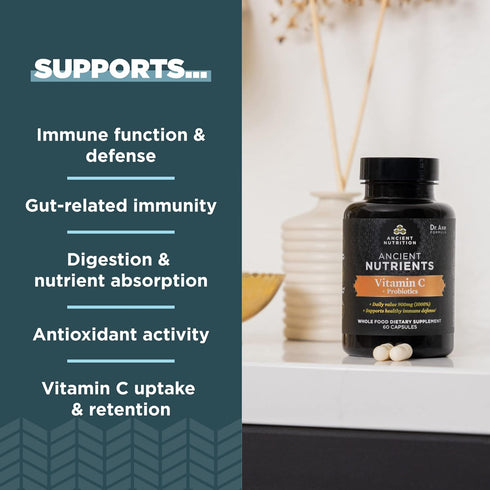 Ancient Nutrition Probiotics and Vitamin C Supplement, 30 Servings - Supports Healthy Immune System and Gut Health,