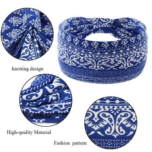 Yeshan Wide Bandana Headbands for Women - Boho Bandeau Knot Hair Scarf Bands, Stretch Floral Printed Non-Slip Head Wraps