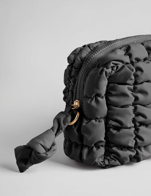 Quilted Makeup Bag, Travel Toiletry Bag for Women, Cute Black Puffer Makeup Organizer