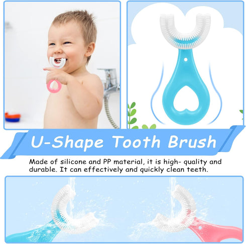 4 Pack U Shaped Toothbrush for Kids - Soft Silicone Brush Head, 360° Oral Teeth Cleaning Design for Ages 2-6