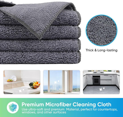HOMEXCEL Microfiber Cleaning Cloth Grey, 12 Pack Premium Microfiber Towels for Cars, Lint Free, Scratch-Free, Highly Absorbent, Reusable Cleaning Rags for Car, Household, Kitchen, Window, 11.5"X11.5"