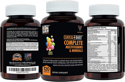Clinical Daily Complete Whole Food Multivitamin Supplement, 120 Liquid Capsules for Men & Women