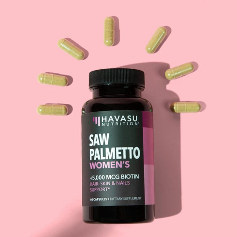 Saw Palmetto for Women + 5000 mcg Biotin Supplement, DHT Blocker for Hair Health, Month Supply Vegan Women's Vitamins