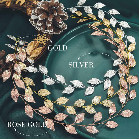 Yean Gold Leaf Wedding Headband Bridal Headpieces for Bridesmaid and Flowergirls (Gold, 15.7 Inches)