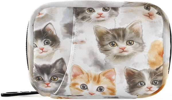 Ollabaky Pill Organizer Cute Kittens Cartoon Cats Travel Pill Cases Bag Portable Pill