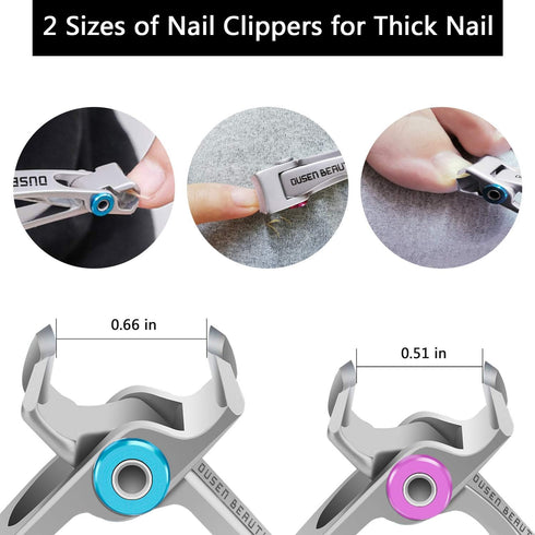 Nail Clippers for Thick Nails, Extra Wide Jaw Opening Stainless Steel Finger & Toe Nail Clipper Set (3 Pcs)