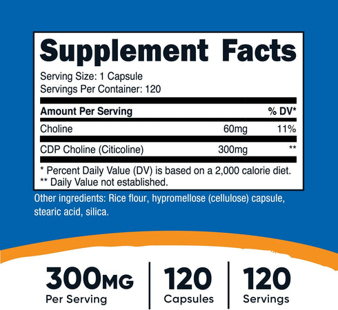 Nutricost CDP Choline (Citicoline) 300mg, 120 Vegetarian Capsules - Non-GMO, Vegetarian Friendly, Gluten Free
