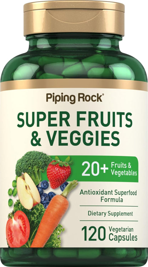 Piping Rock Fruits and Veggies Supplement, 120 Capsules, Superfood Formula with 20 Fruits and Vegetables