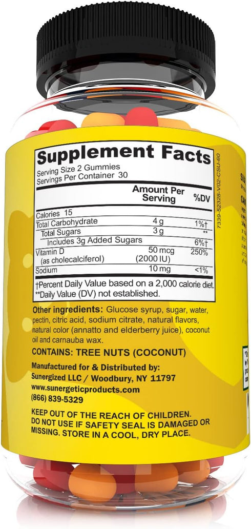 Premium Vitamin D3 Gummies – Powerful Vitamin D Gummies to Support Healthy Bones, Mood & Immune System – 2000 IU of Vitamin D3 per Serving – 60 D3 Gummies