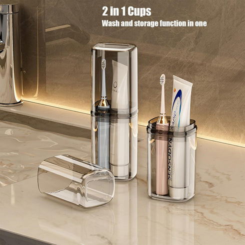 Toothbrush Cup Travel Case, Portable Multifunctional Toothbrush Holder with Cover, Suitable for Travel or Daily Use
