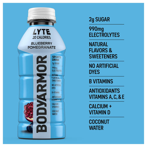 Potassium-Packed Athletes,16 Oz BODYARMOR LYTE Sports Drink Low-Calorie Sports Beverage, Blueberry Pomegranate, Natural