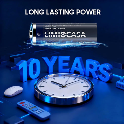 LIMIOCASA 12-Pack, 10-Year AA Batteries Alkaline Batteries with Shelf Life, Leak-Proof for Long-Lasting Power