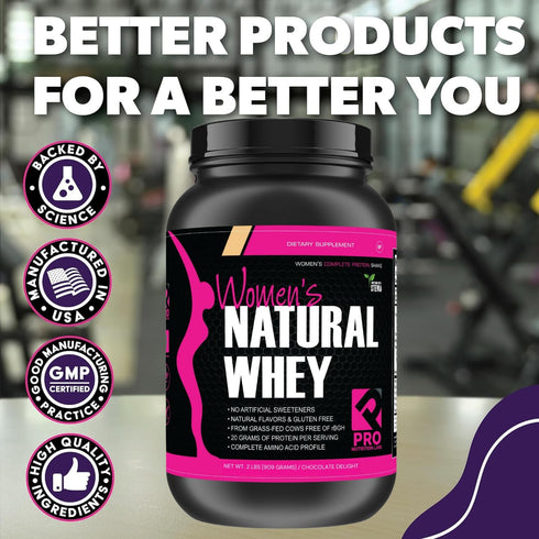 Whey Protein Powder for Women - Low Carb, Gluten Free, Grass Fed, Rbgh Hormone Free, Chocolate Delight (2 Lb)
