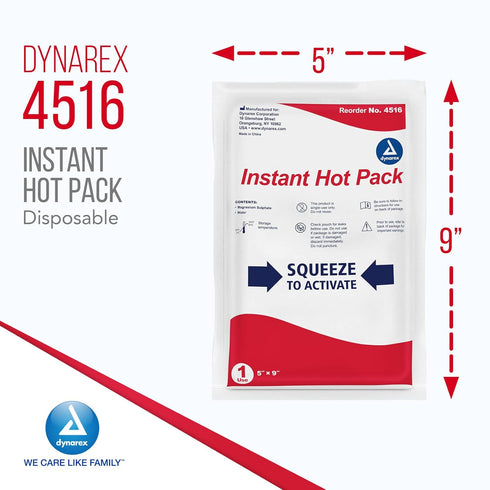 Dynarex Instant Hot Packs, Single-Use Heat Packs, 5"x 9", 1 Case of 24 for Muscle Cramps and Injuries