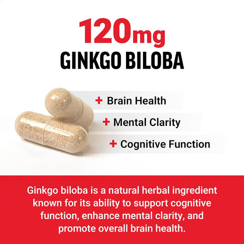 FORCE FACTOR Ginkgo Biloba 120mg, Brain Health Supplement for Adults, Maximum Strength Ginko Brain Support and Cognitive Supplement, Vegan, Non-GMO, 120 Capsules