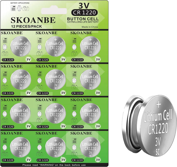 SKOANBE 12PCS CR1220 3V Lithium Button Coin Cell Battery - 1220