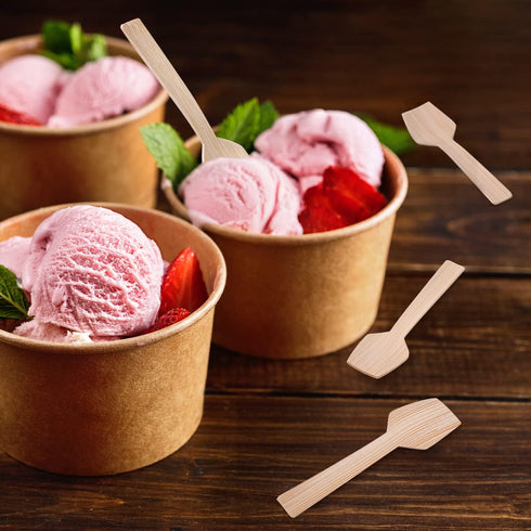 Mini Bamboo Utensils, 200PK Mini-Bamboo Spoons, 3.54" Disposable for Jelly, Pudding, Yogurt, Cake