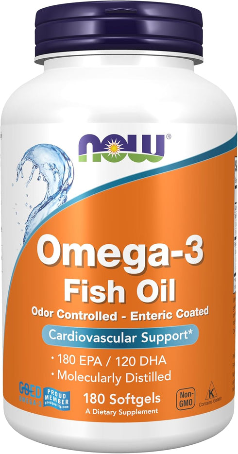 NOW Supplements Omega-3 180 EPA / 120 DHA, 180 Softgels for Cardiovascular Support*