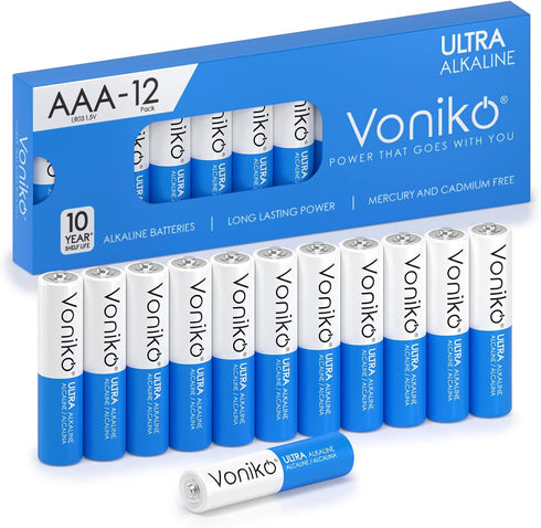Voniko Premium Grade AAA Batteries - 12 Pack Alkaline Triple A Battery - Ultra Long-Lasting 1.5V