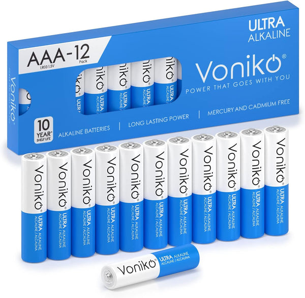 Voniko Premium Grade AAA Batteries - 12 Pack Alkaline Triple A Battery - Ultra Long-Lasting 1.5V