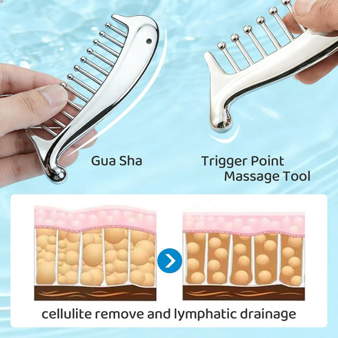 Metal Scalp Massage Tool Gua Sha Facial Tools, Portable Massage Comb for Scalp, Neck, Shoulders, Legs & Arms Handheld