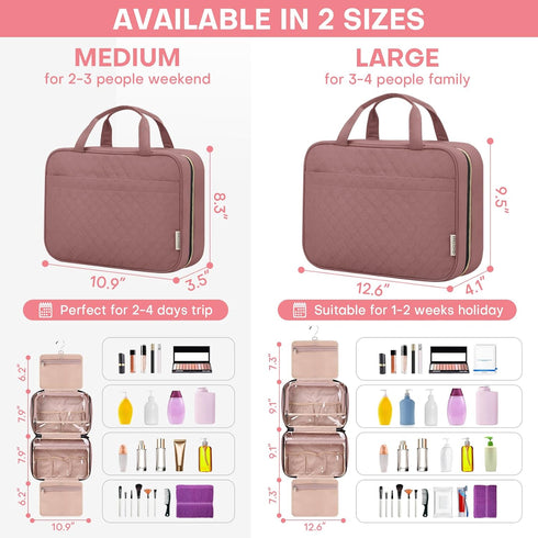 Travel Toiletry Bag for Women, Portable Makeup Cosmetic Bag with Hanging Hook, Travel Essentials 3 in 1 Packing Organizer Travel Bag for Accessories, Shampoo, Full-size Container, Toiletries