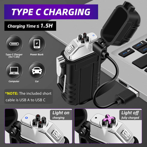 LcFun Arc Lighter Waterproof Electric Lighter USB Type C Rechargeable Lighter Dual Arc Plasma Lighter Flameless Windproof Lighter with Flashlight for Camping, Hiking, Outdoor Survival, Tactical Gear by LcFun