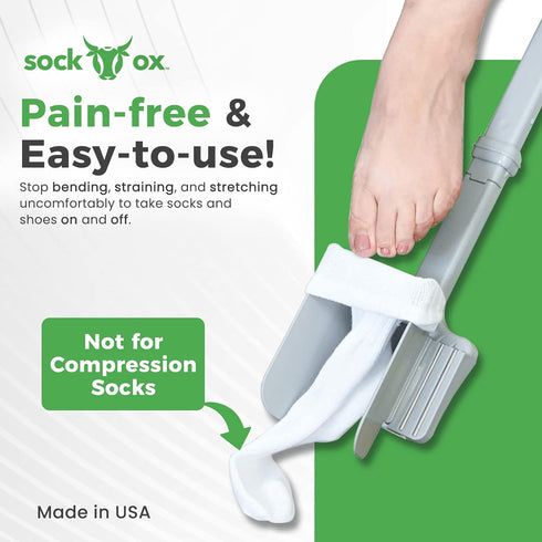Sock Ox Adjustable Sock Aid Device by Easy To Use Products for Seniors, Travel-Friendly, Built-in Shoe Horn, 36 Inches