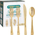 FOCUSLINE 160 Pack Gold Plastic Silverware Set, 80 Gold Forks, 40 Gold Knives, 40 Gold Spoons for Parties