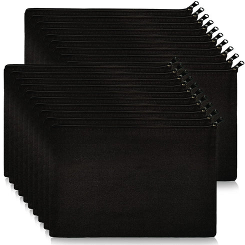 Koolmox 20 Makeup Bags in Bulk - 9x7 Large Plain Black Canvas Pouches with Zipper