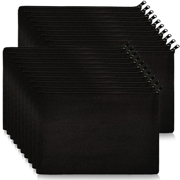 Koolmox 20 Makeup Bags in Bulk - 9x7 Large Plain Black Canvas Pouches with Zipper