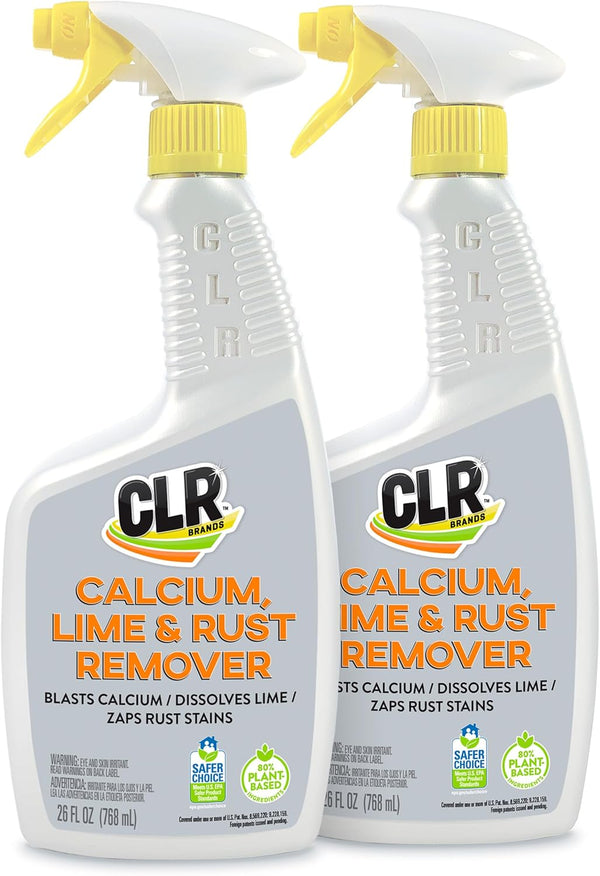 CLR Calcium, Lime & Rust Remover, 26 Ounce Spray Bottle, Pack of 2, Blasts Calcium and Dissolves Lime Deposits