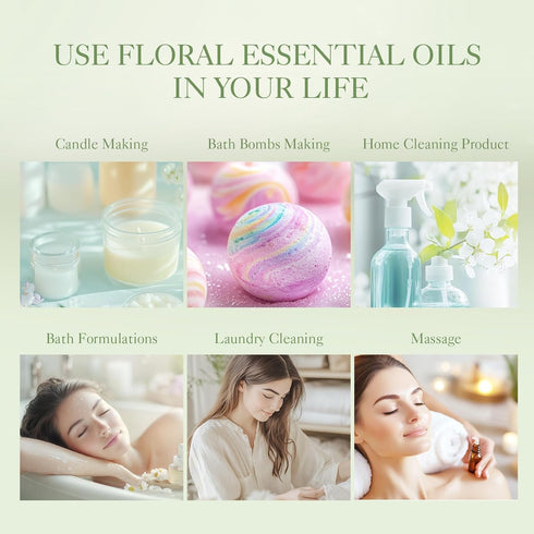 Set 6x10ml Auelife Floral Essential Oils - Mother's Day & Birthsday Gift, Rose, Jasmine, Lavender, Gardenia Pure